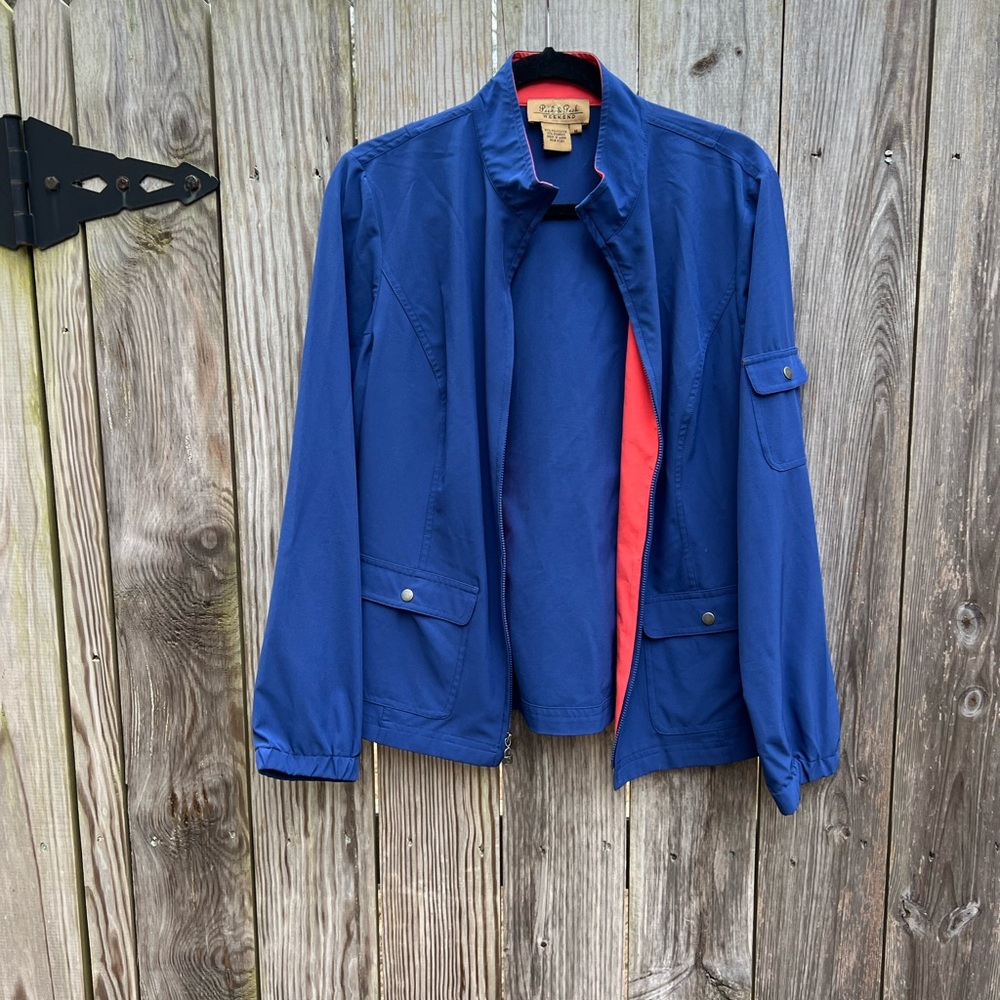 PECK & PECK Weekend Blue and Pink Lined Full Zip Jacket Women’s Medium